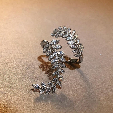 New Arrival Fashion Leaf Delicate High Quality AAA+ Cubic Zirconia Diamonds Adjustable Ring - The Jewellery Supermarket
